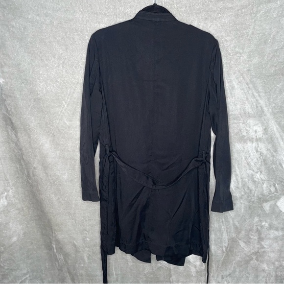 H&M + Short Lyocell Trenchcoat Decorative Shoulder Tabs Draped Lapels Tie Belt - Picture 3 of 8